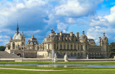 The castle of Chantilly is historical and architectural monument, France.