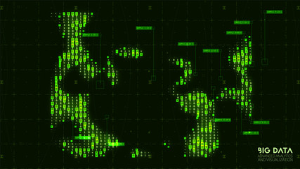 Poster - Vector abstract big data visualization. Blue flow of data as numbers strings. Information code representation. Cryptographic analysis. Bitcoin, blockchain transfer. Stream of encoded data.