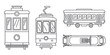 Tramway icon set. Outline set of tramway vector icons for web design isolated on white background