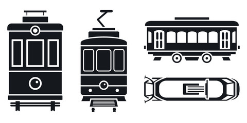 Poster - tram car icon set. simple set of tram car vector icons for web design on white background