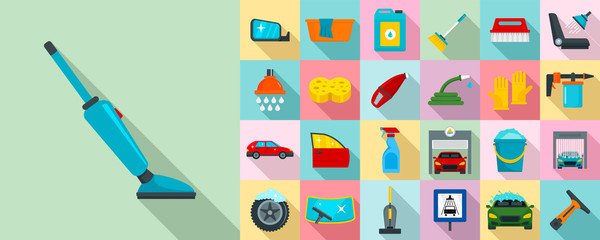 Sticker - Car wash icon set. Flat set of car wash vector icons for web design