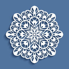 Round lace doily, cutout paper pattern, template for laser cutting