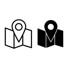 Poster - Map with pin line and glyph icon. Location vector illustration isolated on white. Map with pin marker outline style design, designed for web and app. Eps 10.