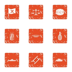 Poster - Pirate law icons set. Grunge set of 9 pirate law vector icons for web isolated on white background