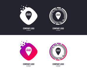 Poster - Logotype concept. You are here sign icon. Info map pointer with your location. Logo design. Colorful buttons with icons. Vector
