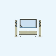 Poster - home theater, cinema in flat icon. Element of house hold icon for mobile concept and web apps. Colored home theater, cinema in flat icon can be used for web and mobile