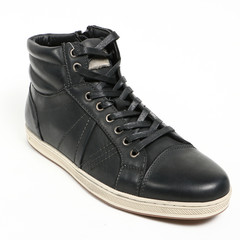 Man demi-season leather shoes on wthite