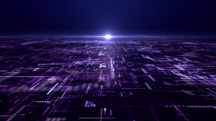 Fototapete - Futuristic digital matrix particles grid virtual reality abstract cyber space environment background