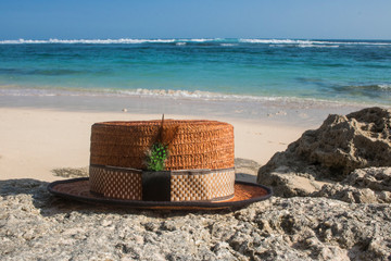 Wall Mural - boater hat with beach view