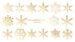 Set of vector Snowflakes Christmas design with gold luxury color on white background