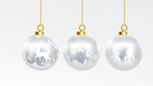 Set Of Vector Gold And Silver Christmas Balls With Ornaments. Golden Collection Isolated Realistic Decorations. Vector Illustration On White Background.