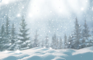 Wall Mural - merry christmas and happy new year greeting background with copy-space.beautiful winter landscape wi