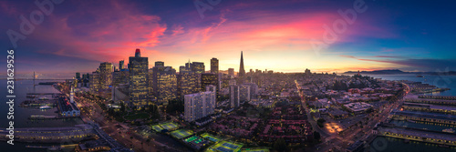 Aerial Panoramic View of San Francisco Skyline at Sunset Canvas Print