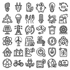 Poster - Energy saving icon set. Outline set of energy saving vector icons for web design isolated on white background