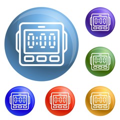 Poster - Digital kitchen timer icons set vector 6 color isolated on white background