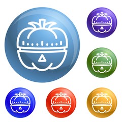 Poster - Vegetable kitchen timer icons set vector 6 color isolated on white background