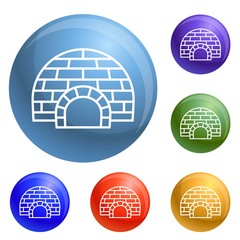 Poster - Arctic igloo icons set vector 6 color isolated on white background