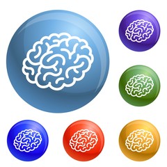 Poster - Human brain icons set vector 6 color isolated on white background