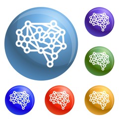 Poster - Artificial brain icons set vector 6 color isolated on white background