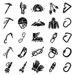 Poster - Mountaineering equipment icon set. Simple set of mountaineering equipment vector icons for web design on white background