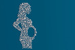 © ParamePrizma - Many pills scattered on a blue background in the form of a silhouette of a pregnant woman 3D illustration