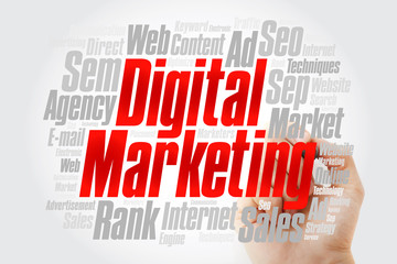 Aufkleber - digital marketing word cloud collage with marker, business concept background
