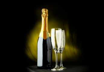 Champagne bottle with two glasses