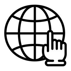 Poster - Global hand click icon. Outline global hand click vector icon for web design isolated on white background