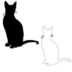 Wall Mural - silhouette cat sitting, vector