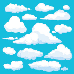 Wall Mural - fluffy cartoon clouds. shine sky weather illustration panorama clean vector set isolated. cloudscape
