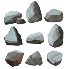 Poster - colored cartoon stones. granite large and small rocky gravels and boulders vector colored pictures. 