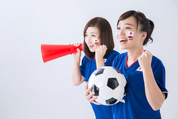 Poster - W杯・ワールドカップサッカーを応援するサッカーファン・サポーターの日本人女性