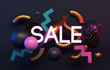 Poster - sale poster or banner. abstract shapes and text. 3d render