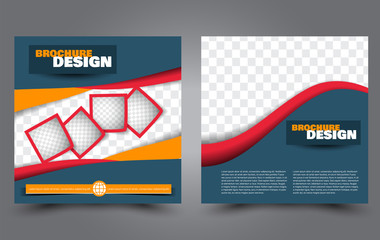 Wall Mural - Square flyer template. Simple brochure design. Poster for business, education, advertisement, banner, ad banner. Blue, red, and orange color. Vector illustration.