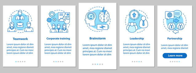 Cooperation and interaction onboarding mobile app page screen wi