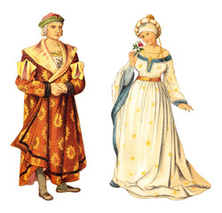 Wall Mural - German nobleman and noblewoman (Renaissance) / vintage illustration from Meyers Konversations-Lexikon 1897 