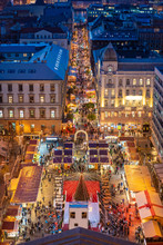 Budapest St Stephen’s Square Christmas Market As Seen From Above At Night