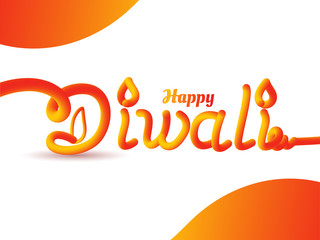 Glossy orange text Diwali on abstract white background for Indian festival celebration greeting card design.