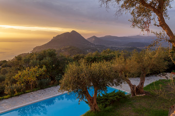 Autumn landscape with pool