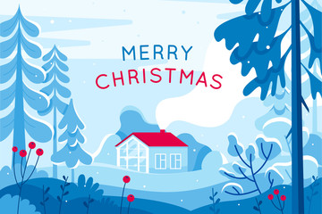 Aufkleber - Vector illustration in trendy flat simple style - Merry  Christmas and Happy New Year