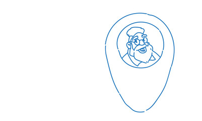 Poster - man face avatar navigation pin position geotag icon sketch doodle horizontal vector illustration