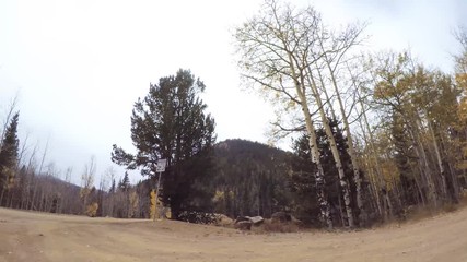 Aufkleber - Driving on small mountain dirt roads from Colorado Springs to Cripple Creek in Autumn.