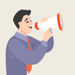 Vector illustration of a cartoon man speaking into a megaphone