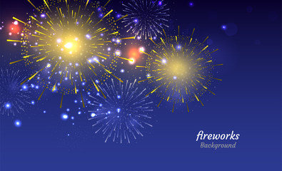 Wall Mural - Colorful Fireworks on night sky background. Vector illustration