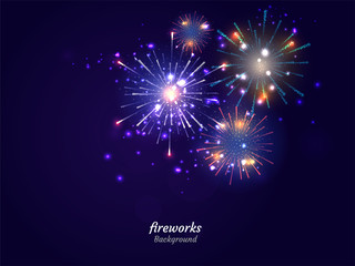 Wall Mural - Colorful Fireworks on night sky background. Vector illustration