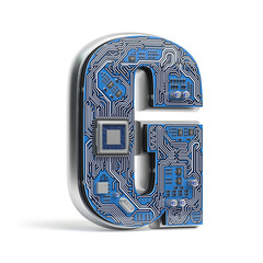 Poster - Letter G.  Alphabet in circuit board style. Digital hi-tech letter isolated on white.