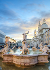 Wall Mural - Piazza Navona before night (square Navona) in Rome, Italy. Amazing sunset over the top sightseeing in The Eternal City. Top place for tourist visit. Fontana del Nettuno (Fountain of Neptune)