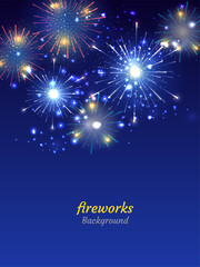 Wall Mural - Colorful Fireworks on night sky background. Vector illustration