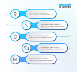 Wall Mural - Five steps workflow. Infograph chart diagram. Timeline elements. Business concept infographic template. Vector illustration