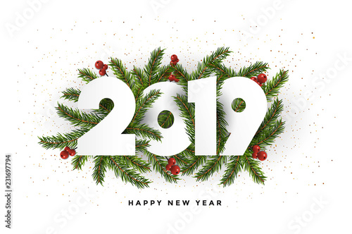 Fotomural Holiday New year card 2019 - fir branches